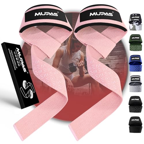 MUPAS Sangle de Tirage Musculation (rembourrées) – Lifting Straps Professionnelles de 58,5 cm – Silicone Antidérapant – Sangles Musculation PFitness, Levage, Gym – Accessoires Salle de Sport(Rose)