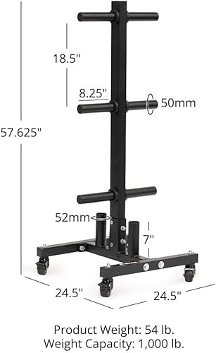 Vista 8 de Titan Fitness Árbol de pesas portátil para almacenamiento de platos olímpicos y barras, almacenamiento de discos de peso con capacidad de 1,000