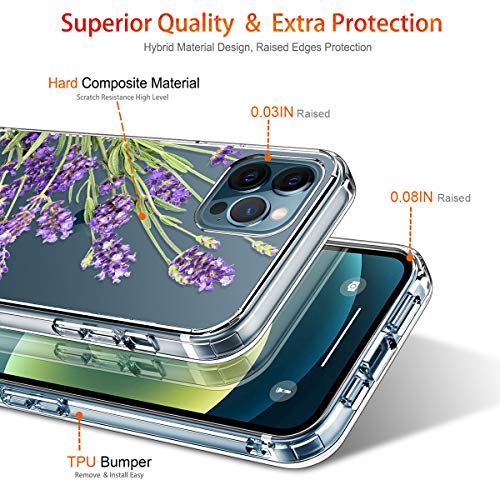 Giika For Iphone 12 Pro Max Case With Screen Protector, Clear Full Body Shockproof Protective Floral Girls Women Hard Case With Tpu Bumper Cover Phone Case For Iphone 12 Pro Max, Purple Flowers #TOP3