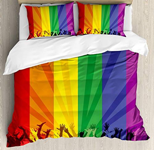 Ambesonne Pride Duvet Cover Set, People Celebrating International Day for LGBT Community