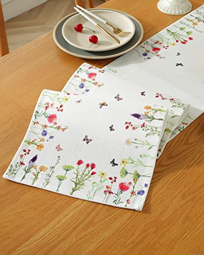 Summer Table Runner 72 Inches Long Summer Decor With Watercolor Wild Flower Spring Seasonal Holiday Dining Table Decoration For Kitchen, Party, Wedding, Restaurant & Camping, Botanical Fresh Looking #TOP4