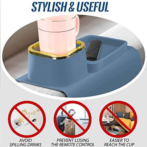 Estleys Couch Cup Holder, Anti-Spill Couch Coaster, Silicone Armchair Caddy, Drink Holder, Sofa Arm Tray, Sofa Armrest Organizer (Blue.) #TOP2