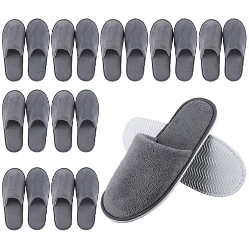 Defresit 10 Pairs of Towelling Hotel Slippers Non-Disposable Deluxe Closed Toe Spa Slippers Washable and Foldable Winter Slipper s for Spa Party Guest and Travel(Grey)