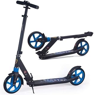 XBSLJ Kick Scooter, Kids Scooter Adult Kick Scooter Folding Commuter Scooter with Front Suspension with Big Wheels Adjustable Height Unisex Black