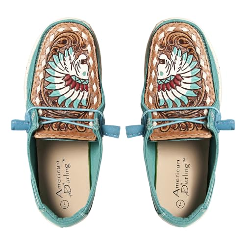 American Darling Hand tooled, carved genuine leather trim lightweight shoe footwear, slip on| Tooled Footwear