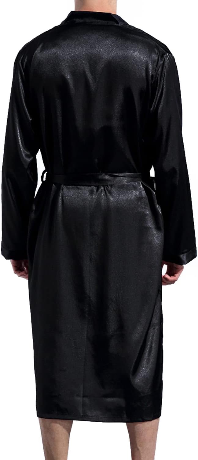 Previn Men's Satin Kimono Robe Long Spa Bathrobes Luxurious Silk Long Sleeve Loungewear - Image 4