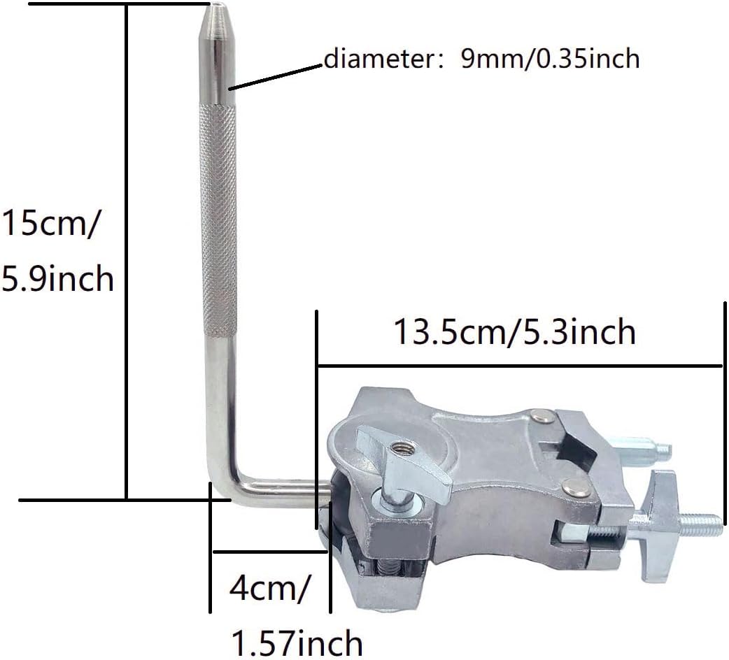Single L Rod Mount Clamp Adjustable Tom Drum Rack Mount Clamp Metal L-Rod Cowbell Mounting Bracket Percussion Mount Holder for Tom Durm Set Parts Extension Clip Accessory Hardware