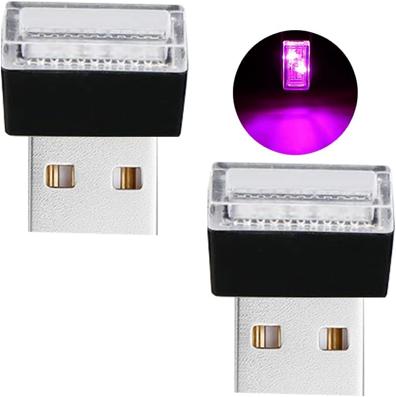 USB Simple Atmosphere Lights USB Car Interior Accessories Lighting - Universal (Pink Magenta, 2 pcs)