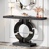 Tribesigns Modern Mirrored Console Table, Glass Sofa Table with Mirror Finish, 43-Inch Entryway Table with O-Shaped Base, Rectangular Accent Foyer Table for Living Room Hallway Entrance (Black)