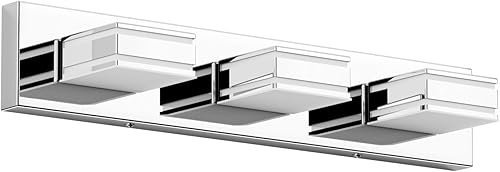 Ralbay Luces LED modernas para tocador de baño, cromadas, 3 luces, 24 pulgadas, acrílico, modernas, accesorios de iluminación de pared para baño,