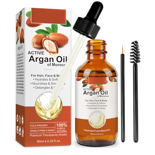 Aceite de Argán Para el Pelo 60ML Argan Oil Puro Rostro, Cuerpo, Cabello, Barba, Uñas - Vegano y Libre de Crueldad Natural y Prensado en Frío (Aceite de Argán)