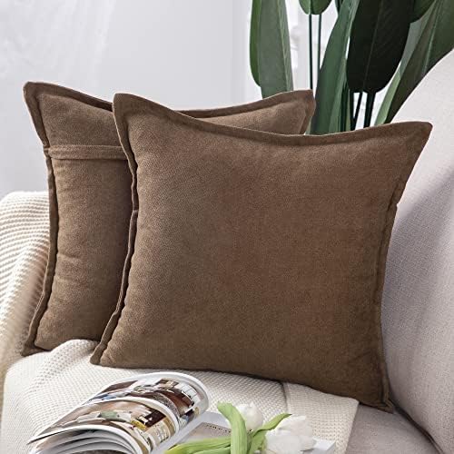 Madizz Set of 2 Short Chenille Throw Pillow Covers 12x20 Inch Brown Soft Decorative Cushion Cover for Sofa Bedroom Pillow Shell