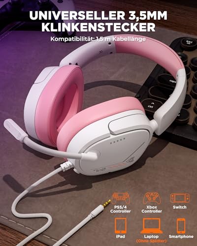 Image of NUBWO HG04L Gaming Headset for PS5 /PS4, Xbox Series X|S /Xbox One, Switch - 250g Lightweight, Clear Unidirectional Mic, Soft Memory Earmuffs, 3.5mm Jack for Gaming & Work - Pink
