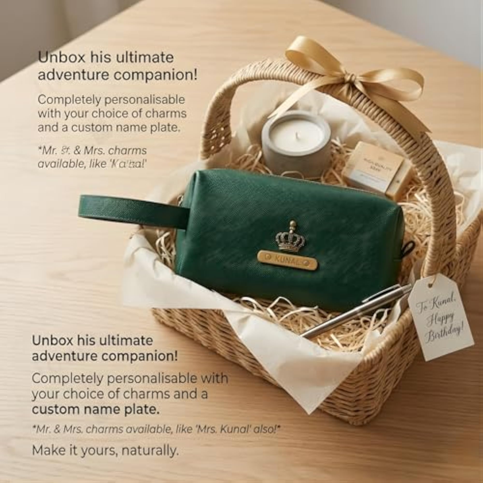 Personalised Large Synthetic Leather Vanity Pouch with Custom Name Plate