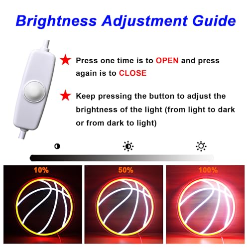 Image of Basketball Neon Sign, 12.6 inchx12.6 inch Basketball Led Neon Light for Wall Decor, Powered by USB with Dimmable Switch, Wall Decor Aesthetic for Room Bedroom, Sports Decor