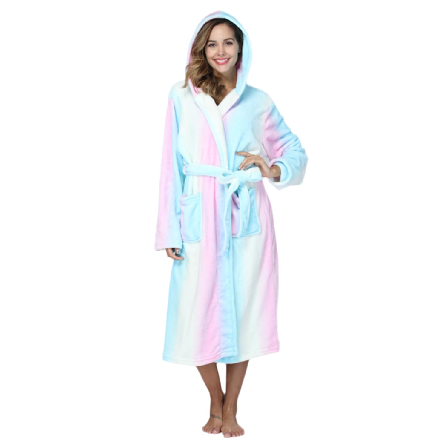 SeocsingWomens Robes Plush Hooded Bathrobe Thick Soft Warm Nightgown with Pockets Fluffy Sleepwear