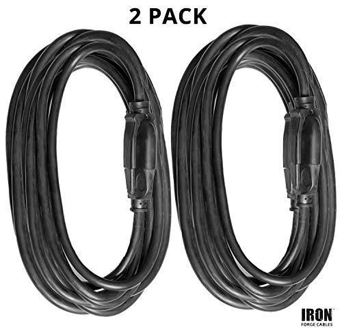 Iron Forge Cable 2 Pack 25 Ft Extension Cord, 16/3 Black 25 Foot Extension Cord Indoor/Outdoor Use, 3 Prong, Multipack Weatherproof Extension Cord, Great For Gardens, Landscaping, Lawn Mower #TOP1