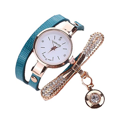 ZORE Banda de Reloj,Relojes De Pulsera De Cuarzo Analógico De Diamantes De Imitación De Cuero para Mujer (Blue)