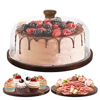 LOPYXBR Wooden Cake Stand with Dome Lid, 11Inch Rotating Cake Stand with Acrylic Cake Dome, Multi-functional Display Rack with Clear Lid for Birthday Party Wedding Kitchen(29.5x12cm)