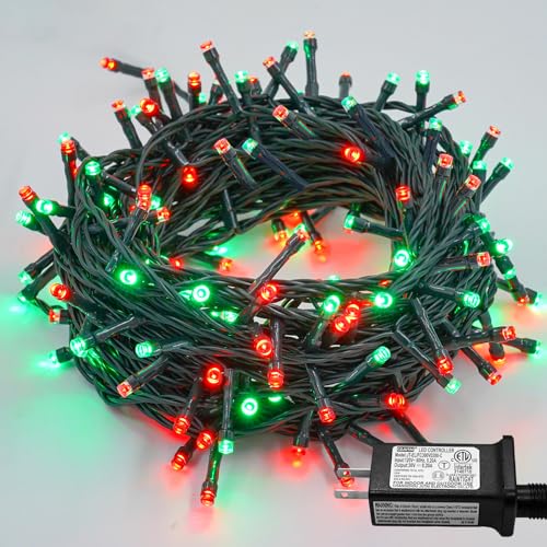 YEGUO 200 LED 66ft String Lights Outdoor Waterproof Red and Green Christmas Lights Indoor Green Wire Twinkle Tree Lights Plug in with Timer Memory 8 Modes