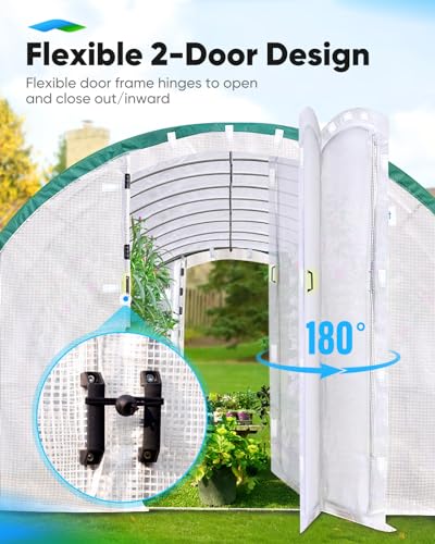 Quictent 25x10x6.6 FT Premium Greenhouse for Outdoors with 2 Door Frames, Reinforced Top Structure & Cover, Large Heavy Duty Walk-in Tunnel Hoop Green House for Garden Backyard Flower Winter, White