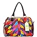 Sibalasi Women’s Multicolor Boston Bag Colorful Tote Leather Bag Unique Genuine Leather Handbag Designer Purse (Leaves)