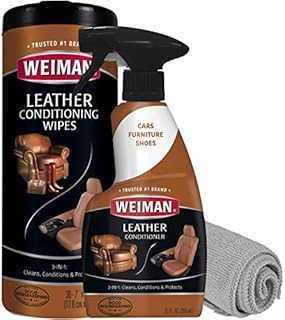 Weiman Leather Cleaner & Conditioner Care Kit | Restores Leather Surfaces | Ultra Violet Protectants Help Prevent Cracking or Fading of Leather Furniture, Car Seats, Shoes