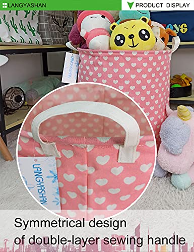 Langyashan Laundry Basket Canvas Fabric Collapsible Organizer Basket For Storage Bin Toy Bins Gift Baskets Bedroom Clothes Children Nursery Hamper (Pink Heart) #TOP4