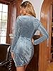 BerryGo Women's Velvet Sexy Sparkly Wrap Cocktail Dress Ruched Bodycon High Low V Neck Long Sleeve HOCO Party Club Mini Dress Light Blue XL #5