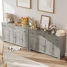 55" Modern Buffet Cabinet - Minimalist Sideboard with 3 Drawers & 4 Doors, Adjustable Shelves Storage Console for Kitchen, Dining & Living Room