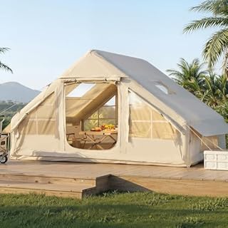 Aoxun Spacious Family Inflatable Tent for 4-8 Person with Manual Pump, 4 Season Inflatable Tents for Camping with Stove Jack, Heavy Duty Windproof Oxford Waterproof Air Tent for Glamping