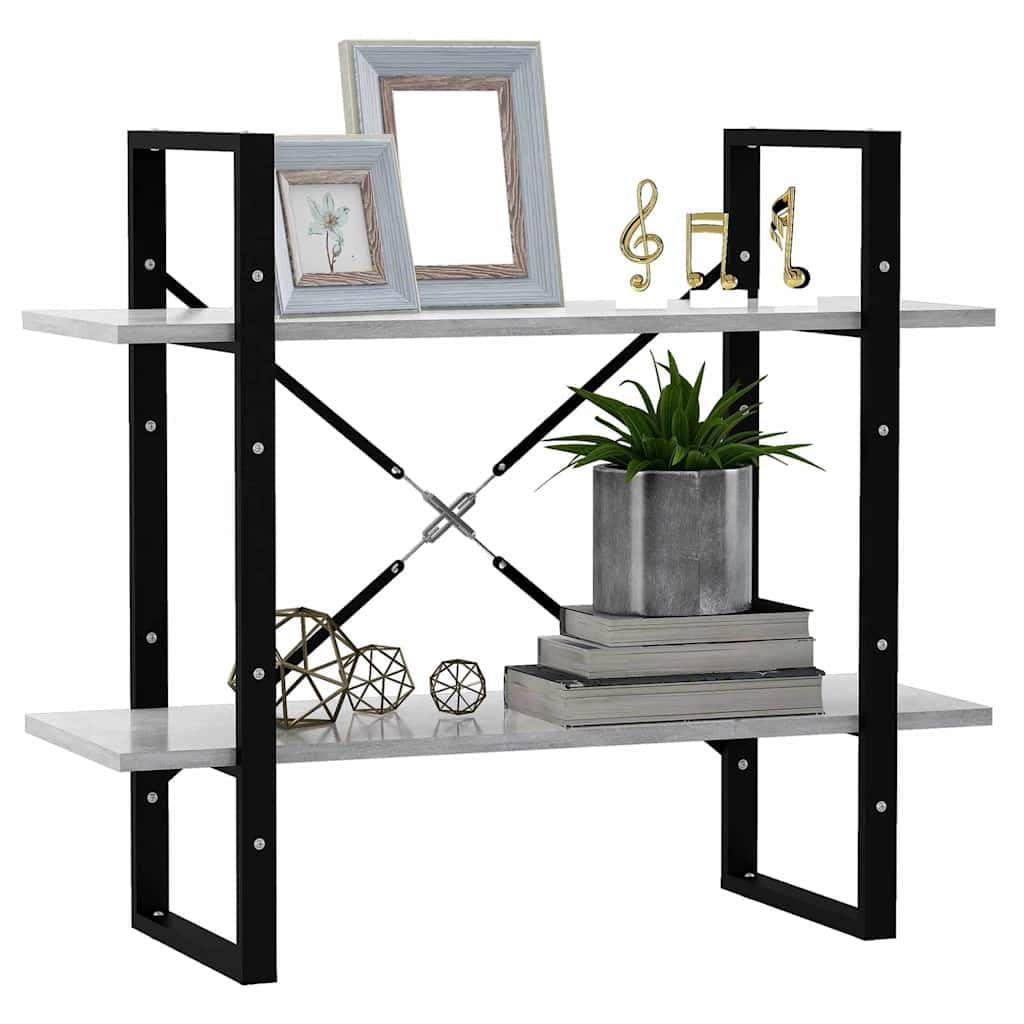 Scaffale a 2 livelli in compensato, grigio cemento, 80 x 30 x 70 cm