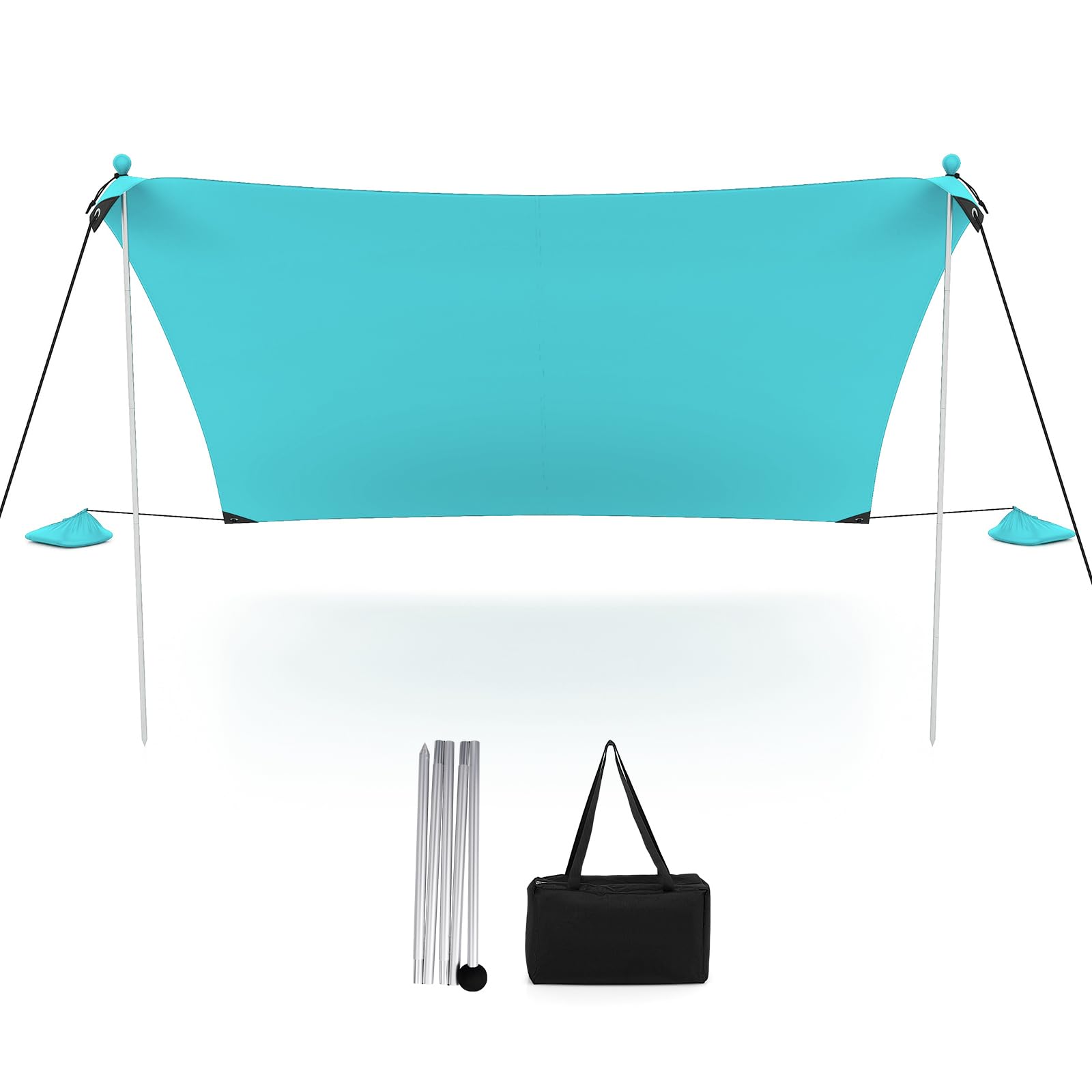 COSTWAY Beach Tent 10' x 10' UPF 50+ Sun Protection with 4 Sand Bags, Ground Stakes, 2 Poles and Carry Bag, Portable Easy Set Up Canopy for Camping,