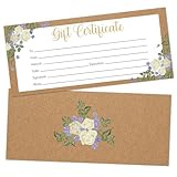Blank Gift Certificates, 25 Floral Kraft Gift Certificate Cards for Business, Spa, Salon, Massage, Restaurants, Custom Client Vouchers for Birthday, Work Card -05