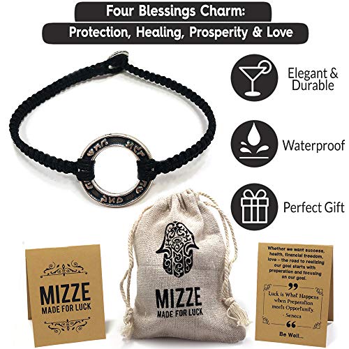 Black Macrame 8\" Charm Bracelet for Men with Protection, Health, Success and Good Fortune Ring Charm - Waterprooof Durable and Handmade Jewelry for Men - Thumbnail 3