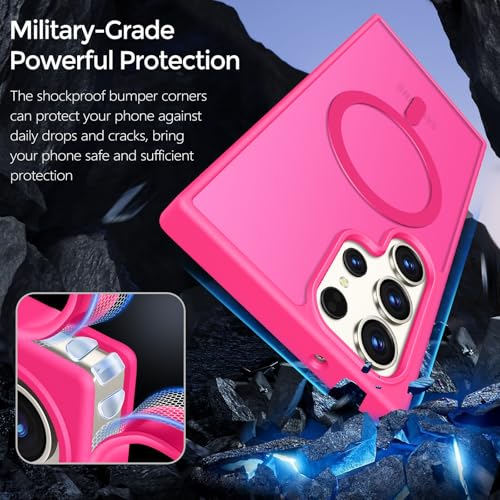 Image of Rayboen for Samsung Galaxy S23 Ultra Case Magnetic, [Compatible with Magsafe] Protective Skin Finish Matte Phone Cover for Samsung S23 Ultra with Translucent Hard Back & Soft Edge, Matte HotPink
