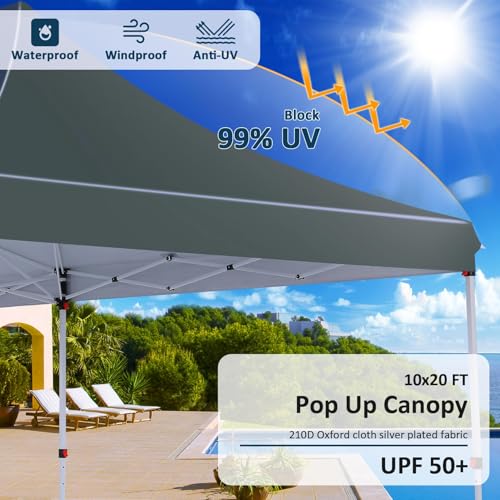Image of COBIZI 10x20 Pop up Canopy Tent for Parties, Carry Bag,6 Walls,4 Sandbags