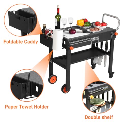 Outdoor Portable Grill Table Stand - Folding Prep Stand for 17" or 22" Blackstone Griddle, Large Space Blackstone Table with Wheels, Pizza Oven Cart for Ninja, Patio Grilling Backyard BBQ Grill Cart. by Walpreson - Image 6