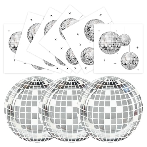 50PCS Disco Plates and Napkins 7 Inch Disposable Holographic Silver Disco Ball Dessert Plates for 70s Theme Party Decorations Birthday Wedding Bachelorette Kpop Party Supplies Serve 25 Guests