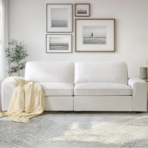 Hallybee 88.58 Inch Sofas For Living Room Linen White Couch With Extra Deep Seat And Thickened Cushion Comfy Modern Couches For Living Room Apartment Bedroom Office cover