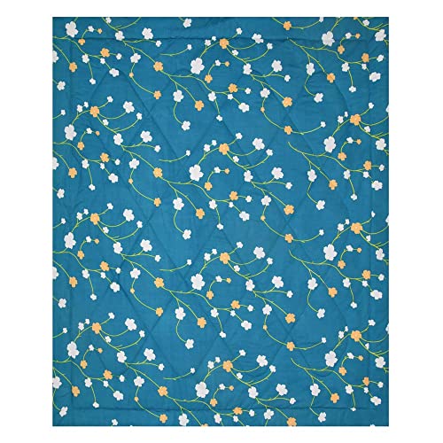 Image of haus & kinder Pastel Colors Warmth Microfibre Reversible Comforter for Winter, Double Bed Size, Blue Floral