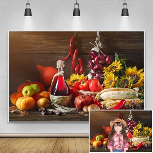 Toile de fond vintage récolte d'automne pour photographie de studio, décor citrouille et légumes