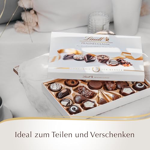 Lindt Schokolade - Pralinen Für Kenner Classic | 200 g | Schachtel mit 20 Pralinen in 11 köstlichen Sorten mit und ohne Alkohol | Pralinengeschenk | Schokoladengeschenk