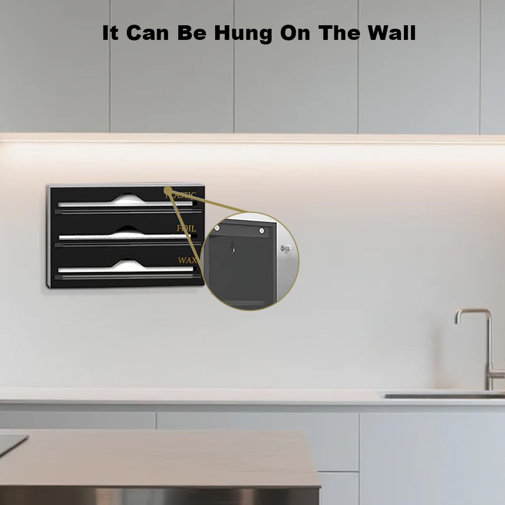 Dérouleur de Film Alimentaire Acrylique 34,5 x 21,6 x 7cm 3 en 1 Distributeur de Film Alimentaire Coupe-Film de Cuisine Distributeur de Film Plastique pour Organisateur de Cuisine