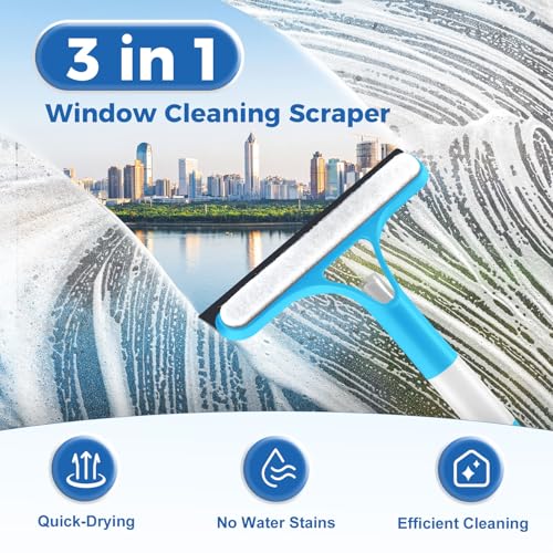 3 in 1 Window Cleaning Scraper, 2025 Upgraded Window Squeegee for Home with Sprayer,Sponge Wipe,Scraper, Bathroom Shower Squeegee for Glass Doors, Mirrors, Tile Shower Walls, Car Windows, Countertop