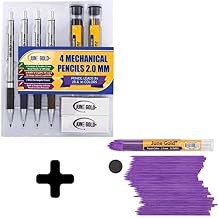 June Gold 4 Premium 2.0 mm 2B Mechanical Pencils, 36 2B Refills, 36 Uniquely Colored Refills, 36 Purple Refills, 2 Smudge Resistant Erasers, Built in Sharpeners & Soft Non-Slip Grip on Each Pencil