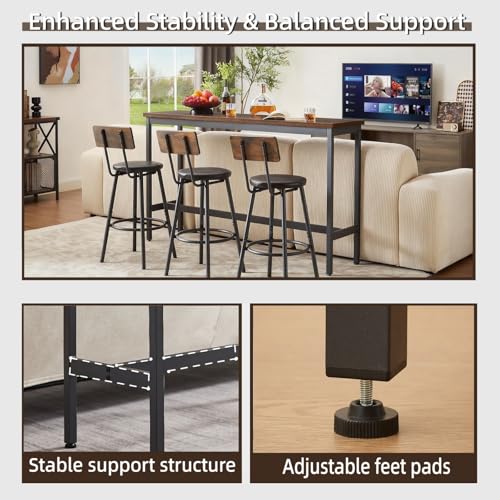 Image of Bar Table and Chairs Set for 3,4-Piece Pub Table Sets with 3 PU Upholstered Stools and Counter Height High Top Table,Space Saving,for Dining Room Small Space Apartment,Brown