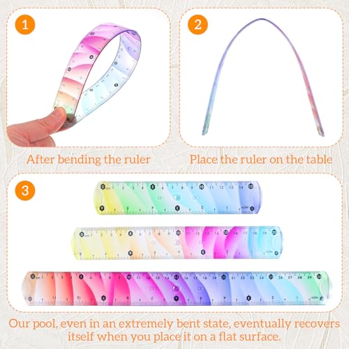 Yuomeaz 3 Stück Flexible Lineale, 15/20/30 cm 3 Größen Klare Weiche Biegbare Lineale, Farbverlauf Kunststofflineal mit Zentimeter und Zoll