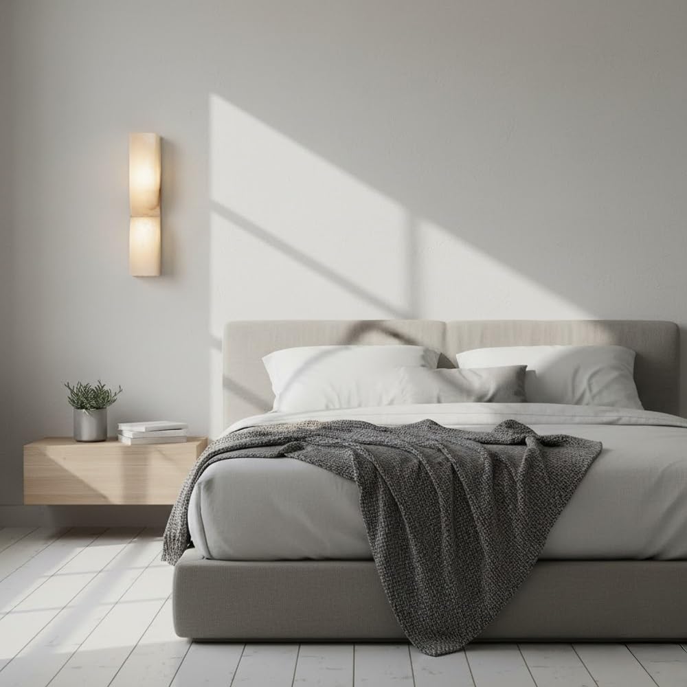 Lampa ścienna LED z naturalnego kamienia alabastrowego, oświetlenie w górę i w dół, idealna do sypialni, salonu, przedpokoju, przedpokoju, hotelu. (H35 cm (13,78"))
