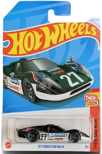 Hot Wheels 67 Ford GT40 Mk.IV, 1:64 Scale Diecast, Green, Then and Now 5/10